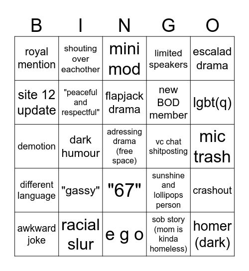 community meeting Bingo Card