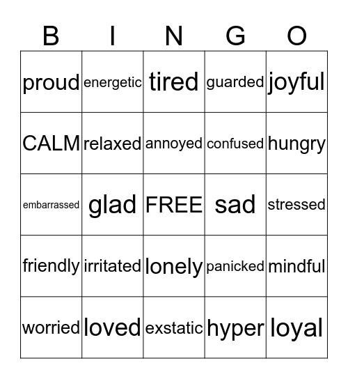 FEELINGS BINGO Card