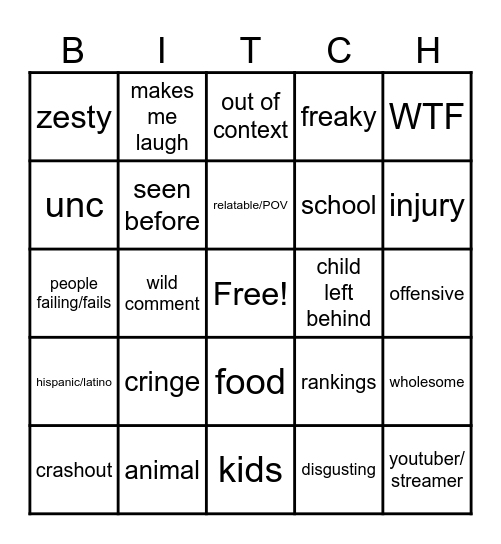 Instagram reel bingo Card