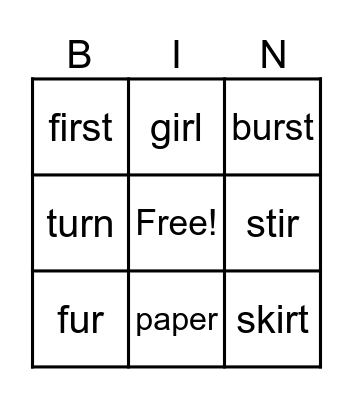 Spelling List 9 Bingo Card