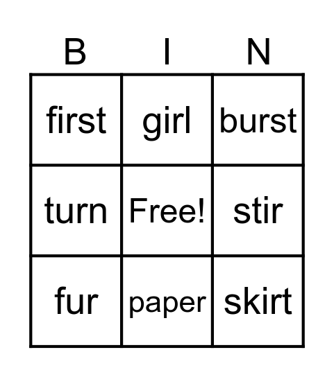 Spelling List 9 Bingo Card