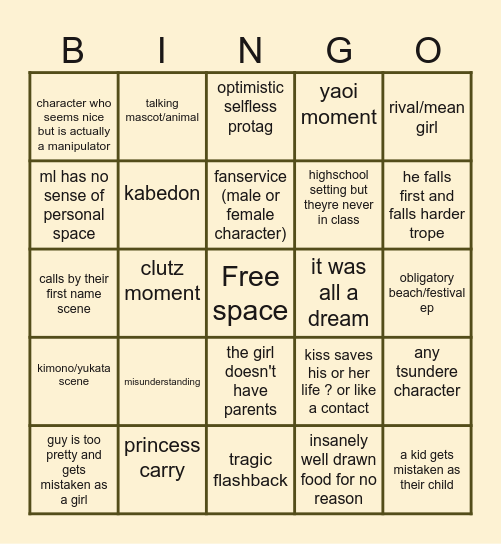 Kamisama kiss Bingo Card