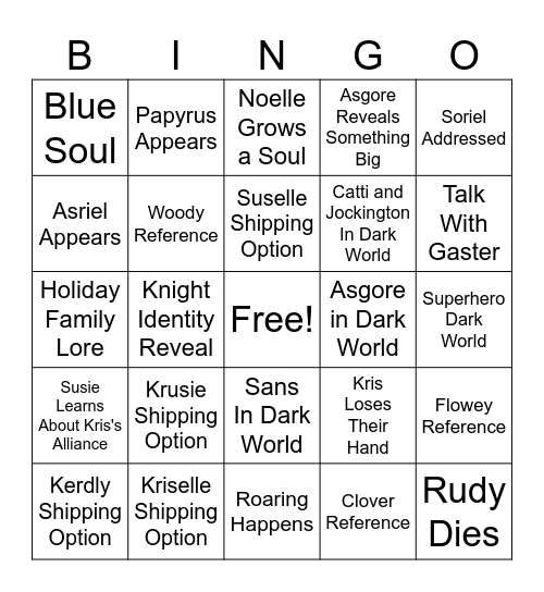 Deltarune Chapter 5 Bingo Card