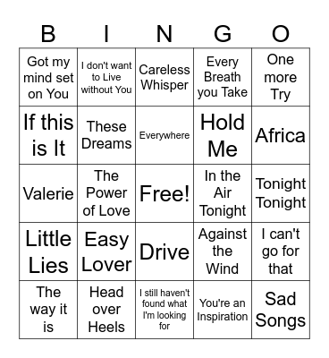 80's Soft Rock game 1 Bingo Card