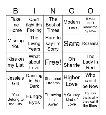 80's Soft Rock game 2 Bingo Card