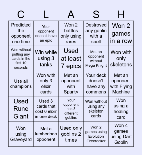 Clash Royale Bingo Card