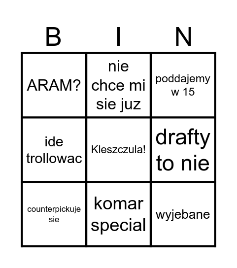 Lukasz gaming Bingo Card