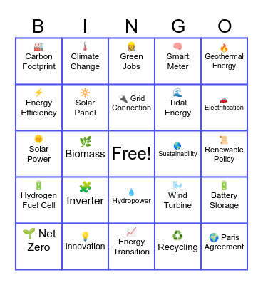 Renewable Energy Bingo Card