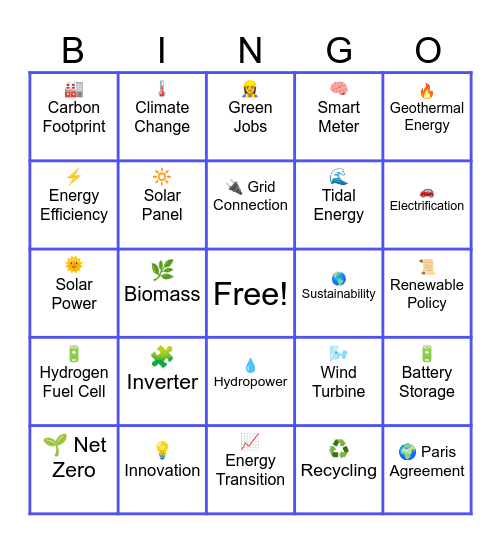 Renewable Energy Bingo Card