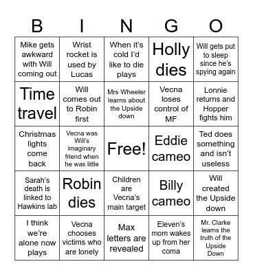 Stranger Things 5 Bingo Card