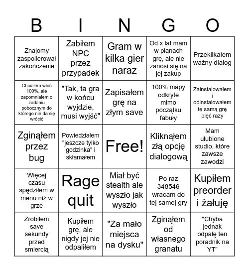 GRY VIDEO Bingo Card