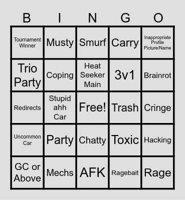 Rocket League Bingo Card