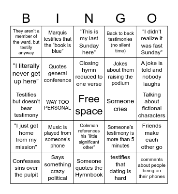 Bluff Testimony Bingo Card