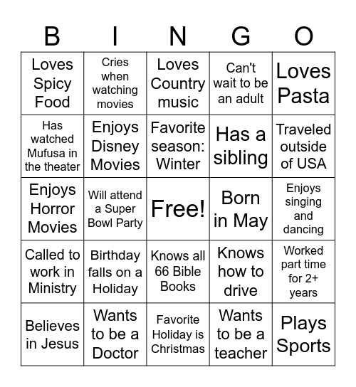 Get to know YOU Bingo Card