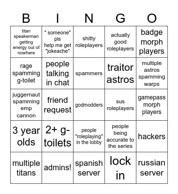 the strange bathtub bingo borad Bingo Card