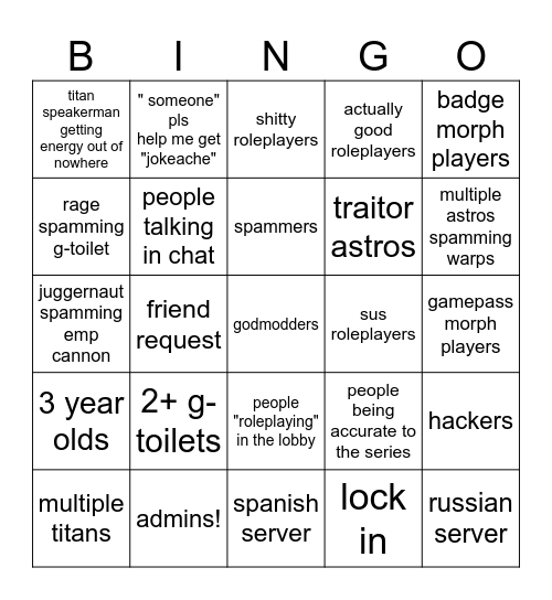 the strange bathtub bingo borad Bingo Card