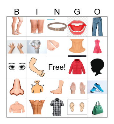 Body Parts & Clothes Bingo Card