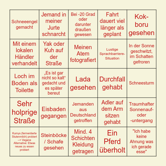 🇰🇬 Kirgisistan Bingo 🇰🇬 Bingo Card