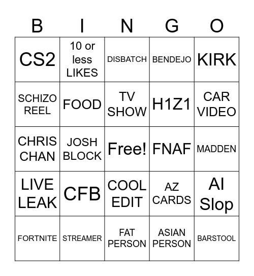 INSTAGRAM REELS Bingo Card
