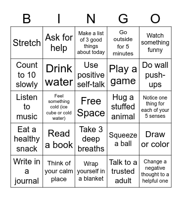 Coping Skills Bingo Card