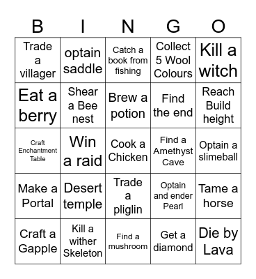 Minecraft Bingo Card