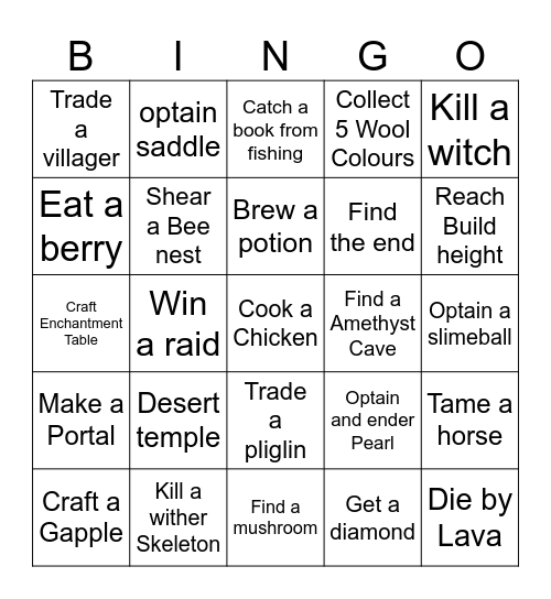 Minecraft Bingo Card