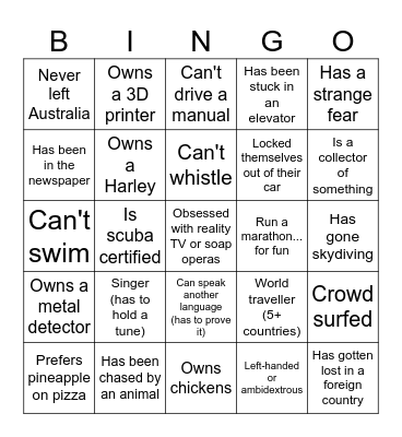 Ice Breaker BINGO Card