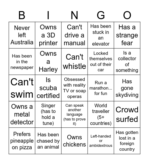 Ice Breaker BINGO Card