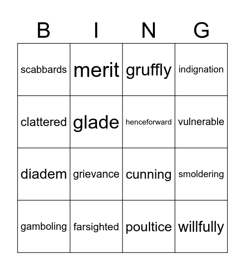 Vocabulary BINGO! Bingo Card