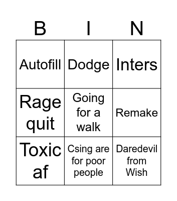 League Of Legends Bingo Card