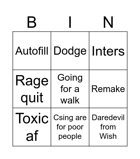 League Of Legends Bingo Card