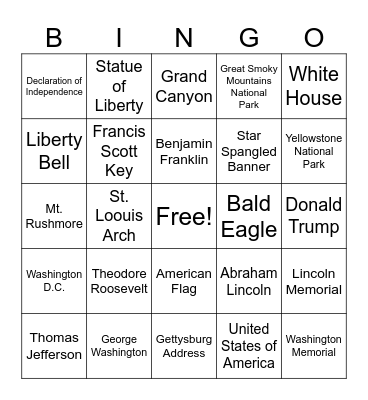 U.S. Presidents & Symbols Bingo Card