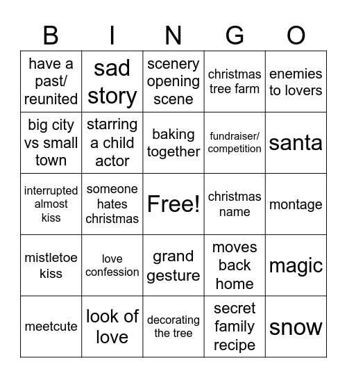 Christmas Romcom Bingo Card