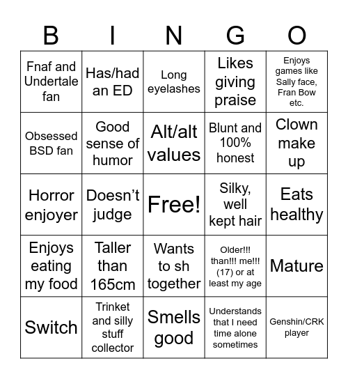 Are you Charlotte’s type? Bingo Card