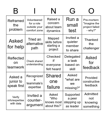Shared Leadership Bingo! Bingo Card