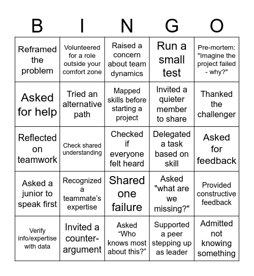 Shared Leadership Bingo! Bingo Card