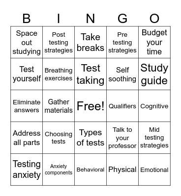 Test Taking Bingo Card