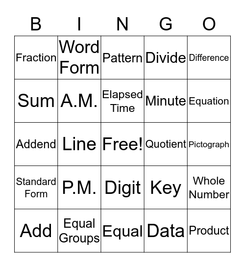 Math Vocabulary - Card #10 Bingo Card