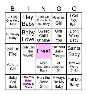 BABY GIRL BINGO Card