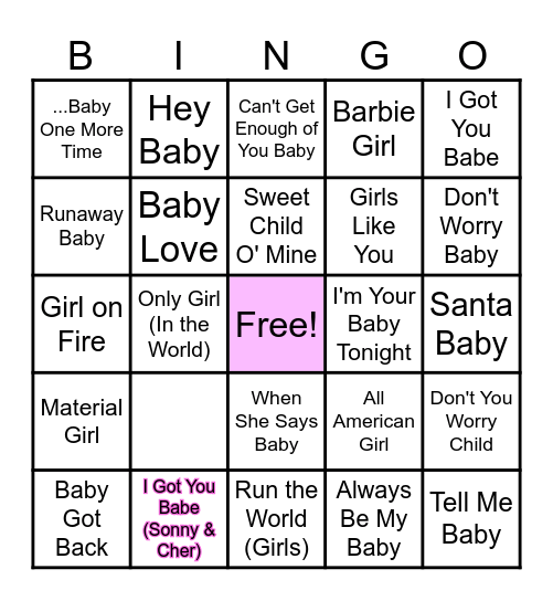 BABY GIRL BINGO Card