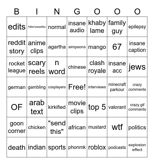 Untitniggerws Bingo Card