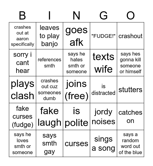 Jordy Bingo Card
