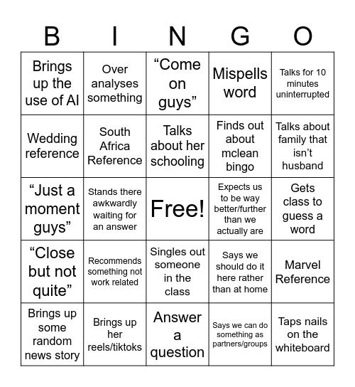 Mclean Bingo Card