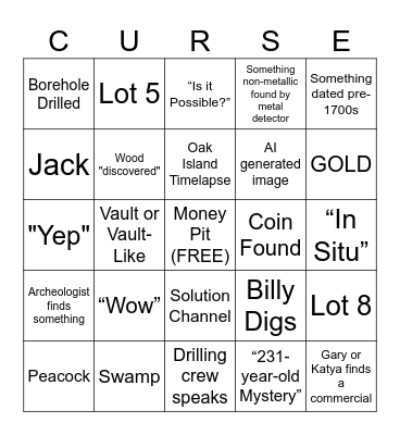 Curse of Oak Island Bingo Card