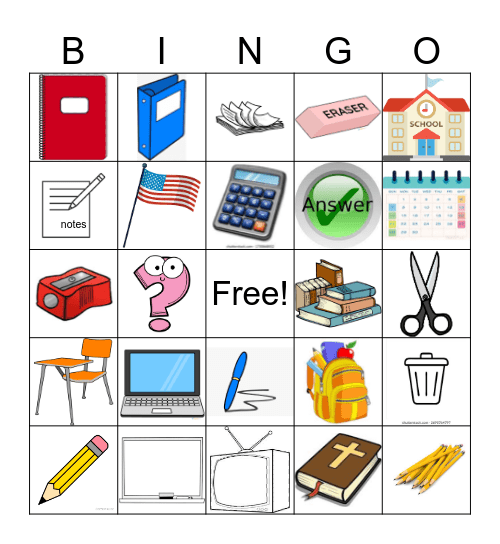 Los útiles escolares Bingo Card