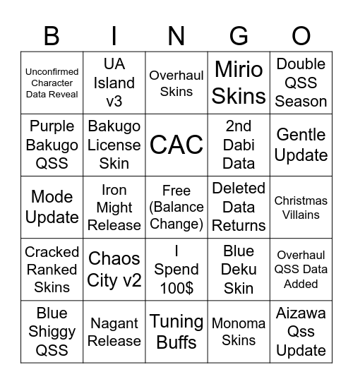 Season 14 Bingo Card