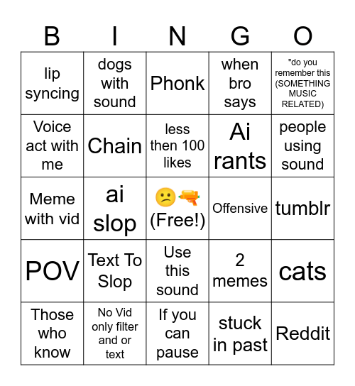 Yt slop Bingo Card