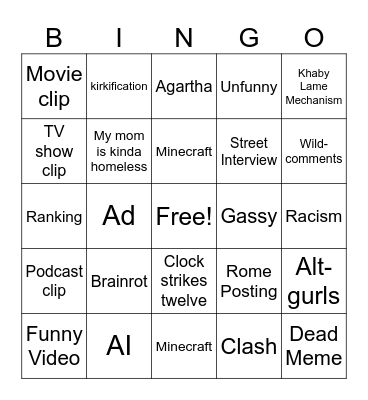 Instagram Reels bingo Card