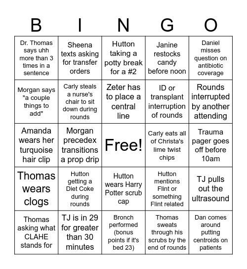 STICU Bingo 11/10/25 Bingo Card
