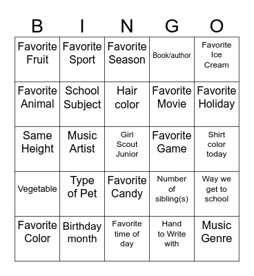Just Like Me Bingo Card